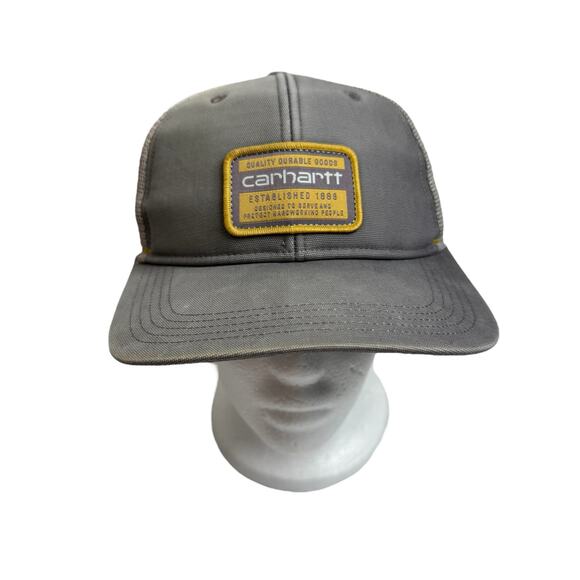 CARHARTT Mesh SnapBack Gray Logo Cap One Size Adult Yellow Hat Trucker - Picture 1 of 7